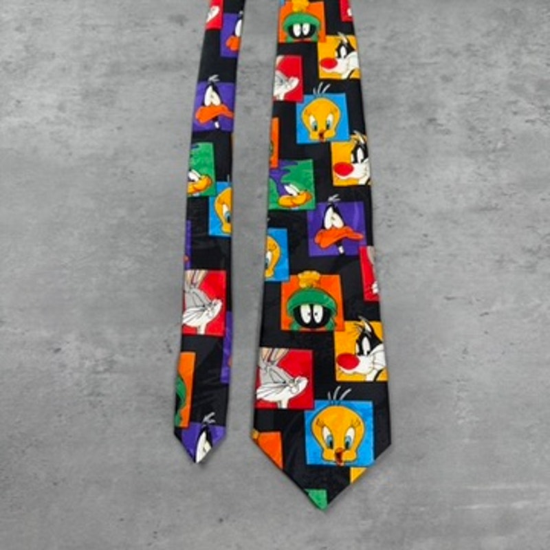 Vintage Looney Tunes Mania 1993 Bright Geometric Character Tie