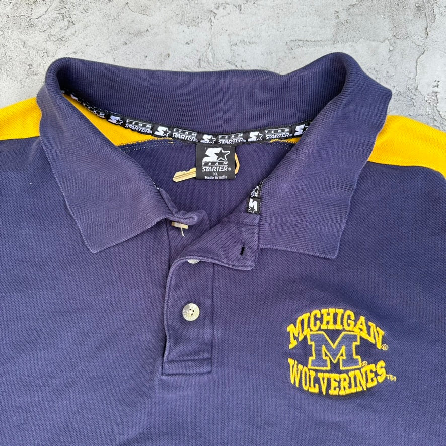 Vintage Starter Team University of Michigan Wolverines Polo Shirt - XL