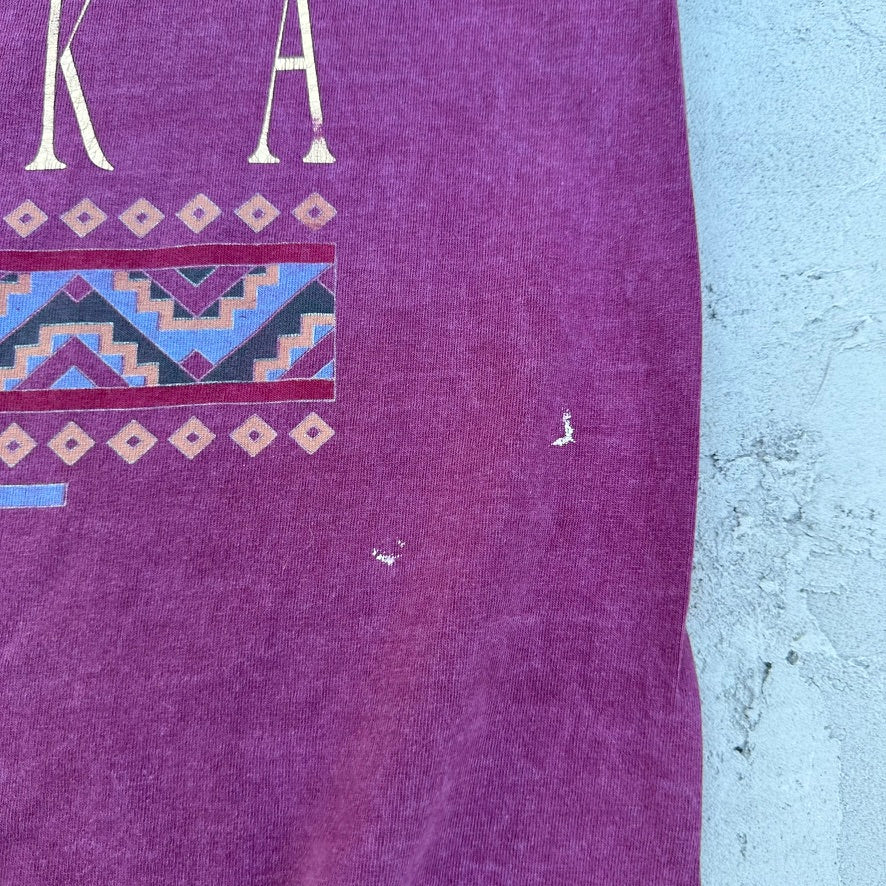 Vintage Alaska Maroon T Shirt Distressed - M