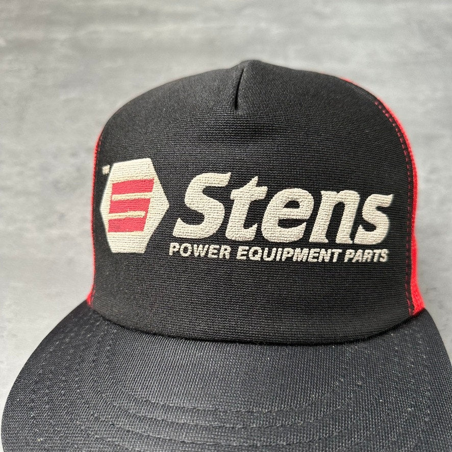 Vintage Stens Power Equipment Parts Red Black Trucker Hat