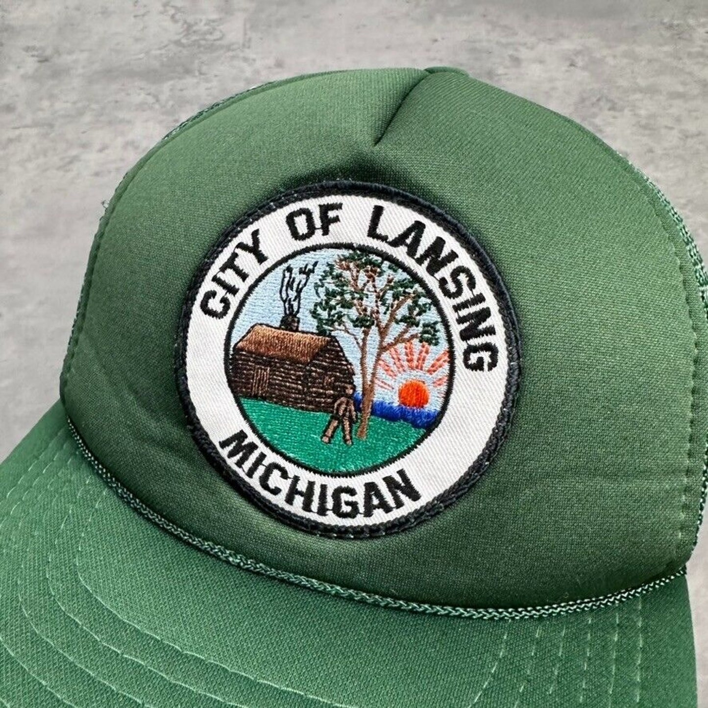 Vintage City of Lansing Michigan Green Trucker Hat