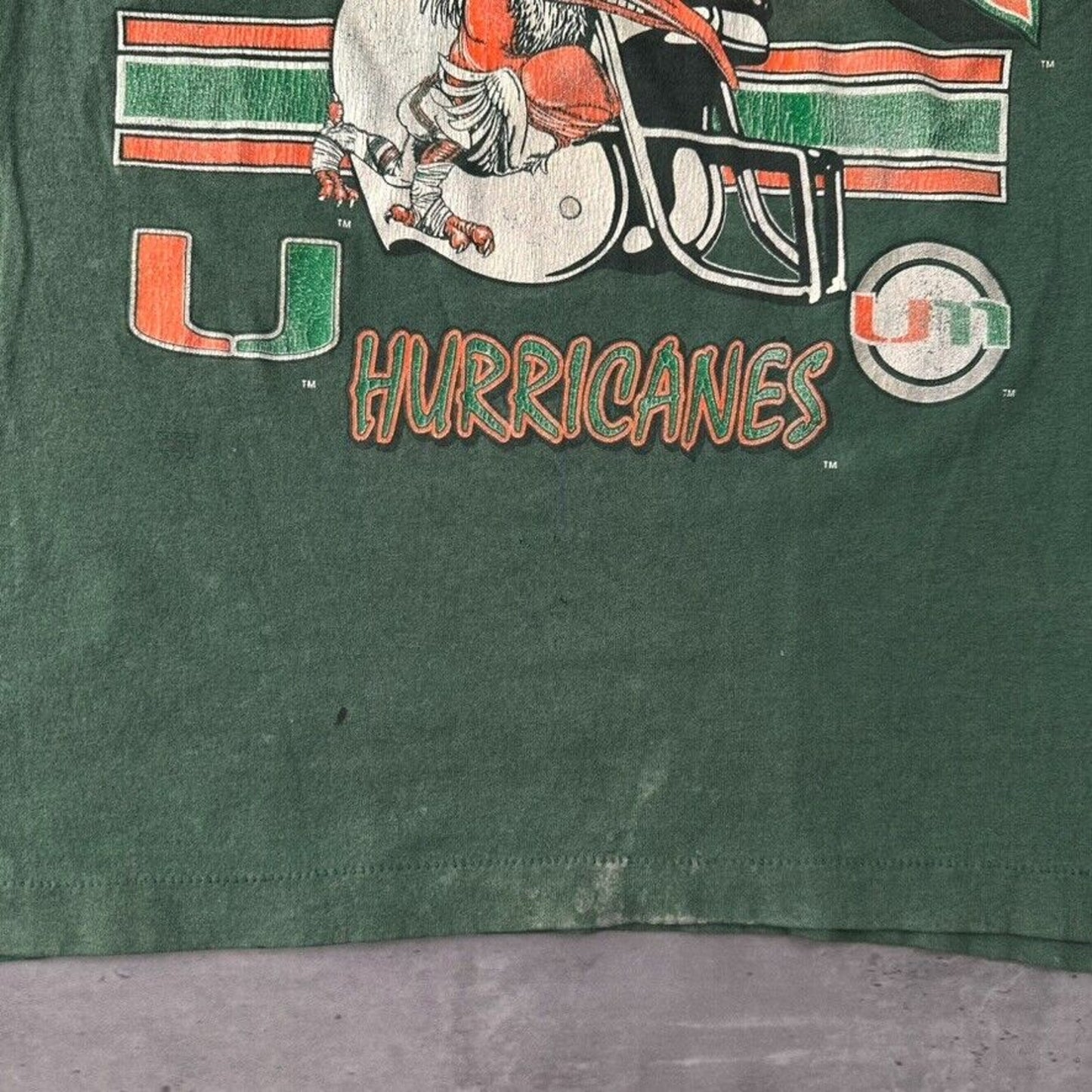 Vintage University of Miami Hurricanes Distressed T Shirt - L