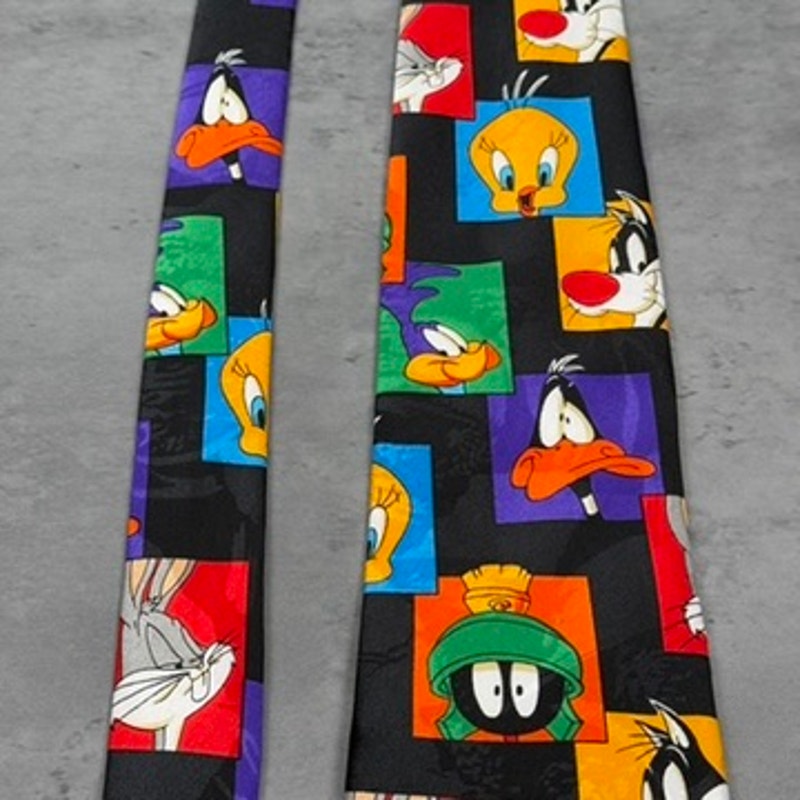 Vintage Looney Tunes Mania 1993 Bright Geometric Character Tie