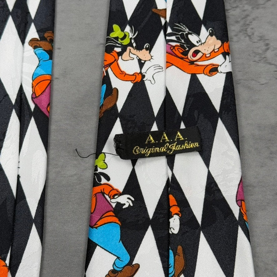 Vintage Disney Goofy Black White Diamond Pattern Tie