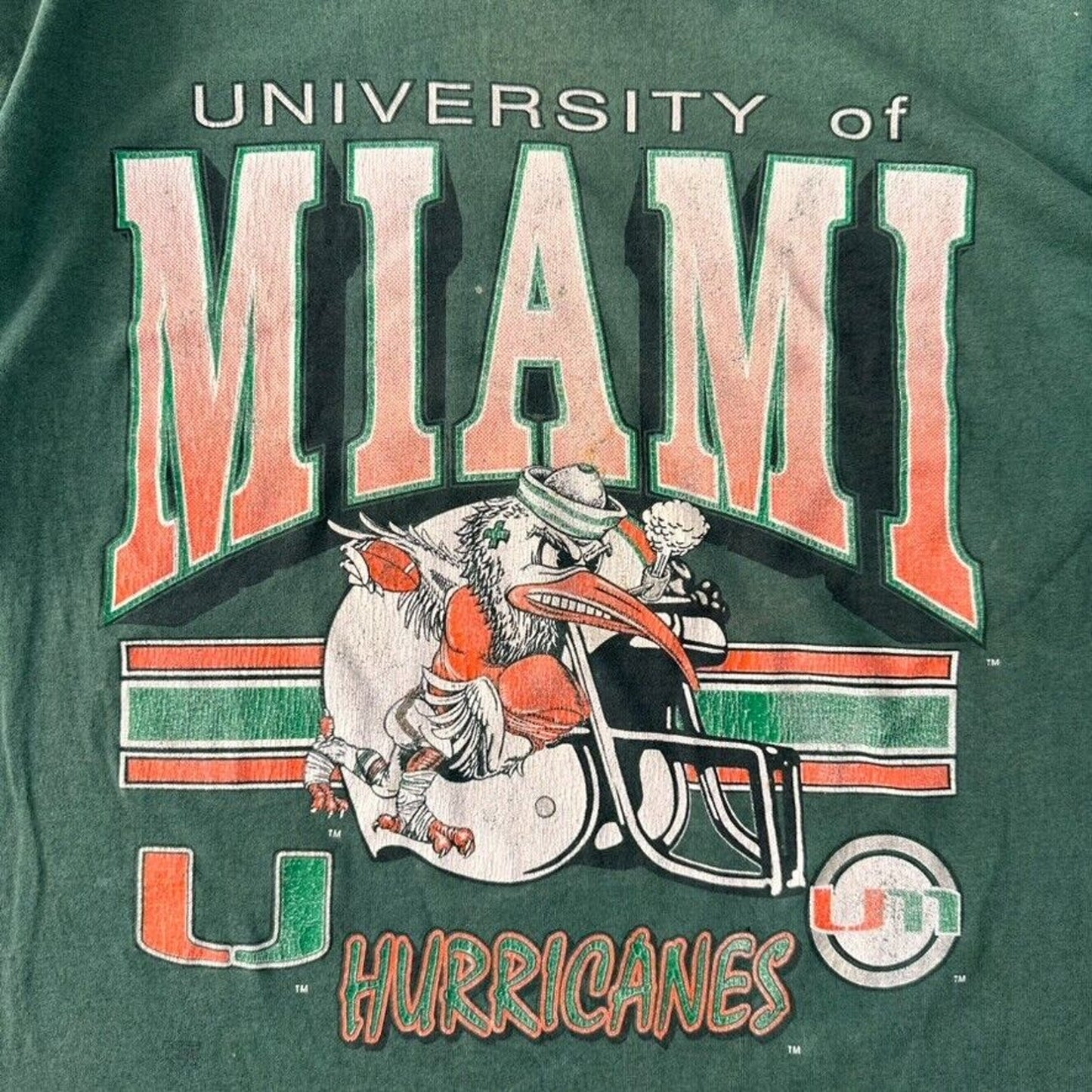 Vintage University of Miami Hurricanes Distressed T Shirt - L