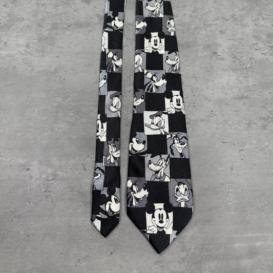 Vintage Walt Disney World Silk Monochrome Mickey Goofy Donald Tie