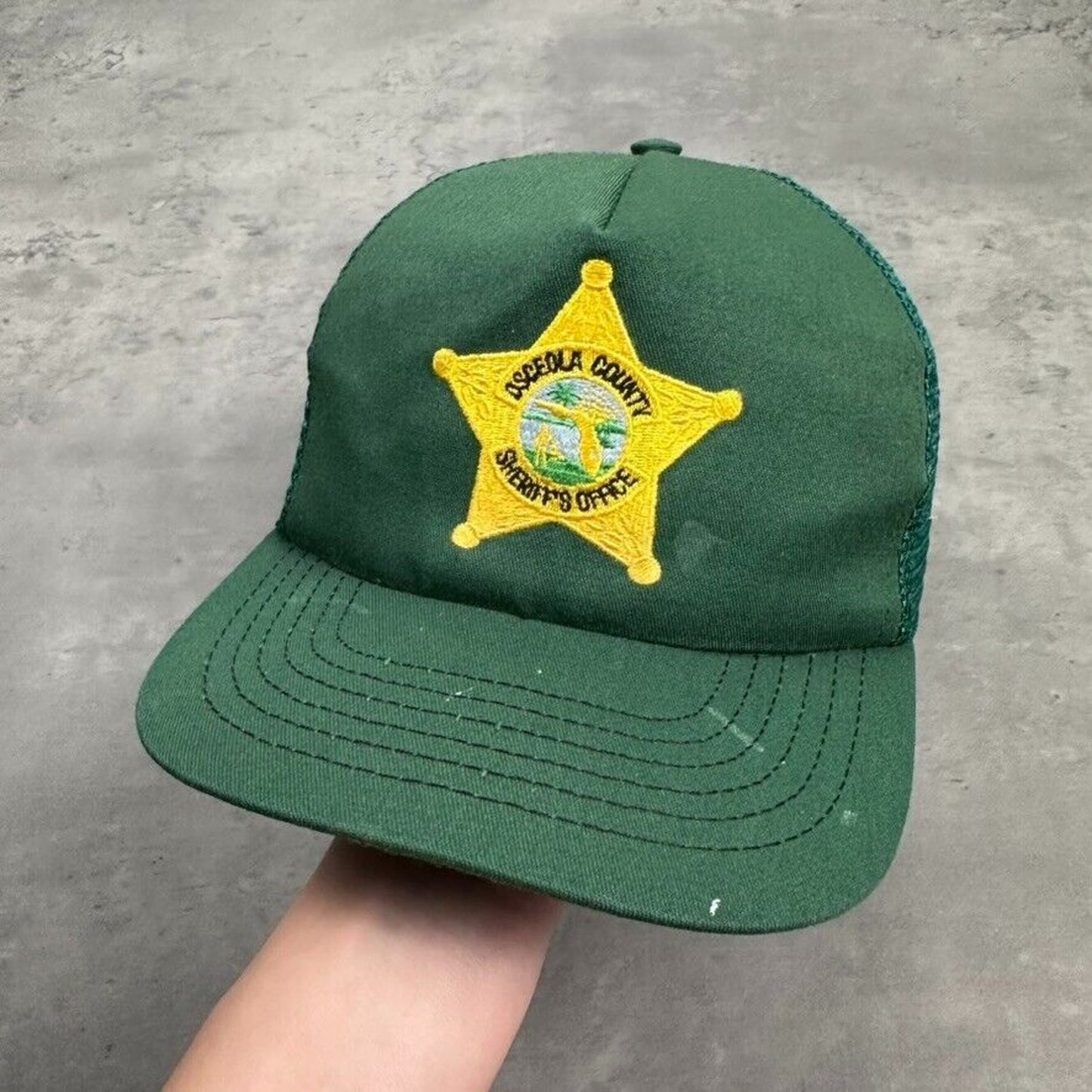 Vintage Osceola County Sherrifs Office Orlando Florida Green Police Hat