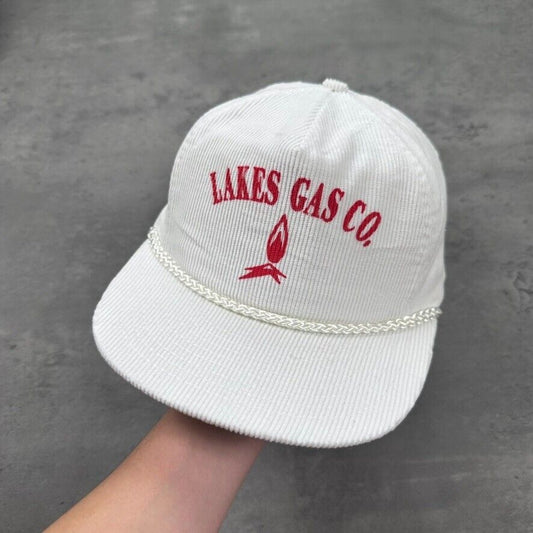 Vintage Lakes Gas Co White Red Corduroy Hat