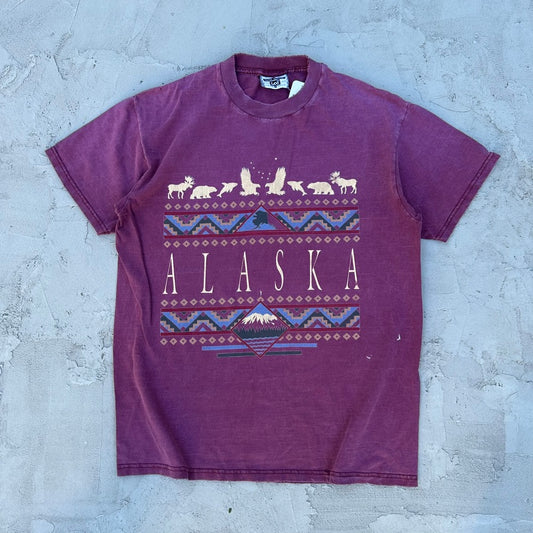 Vintage Alaska Maroon T Shirt Distressed - M