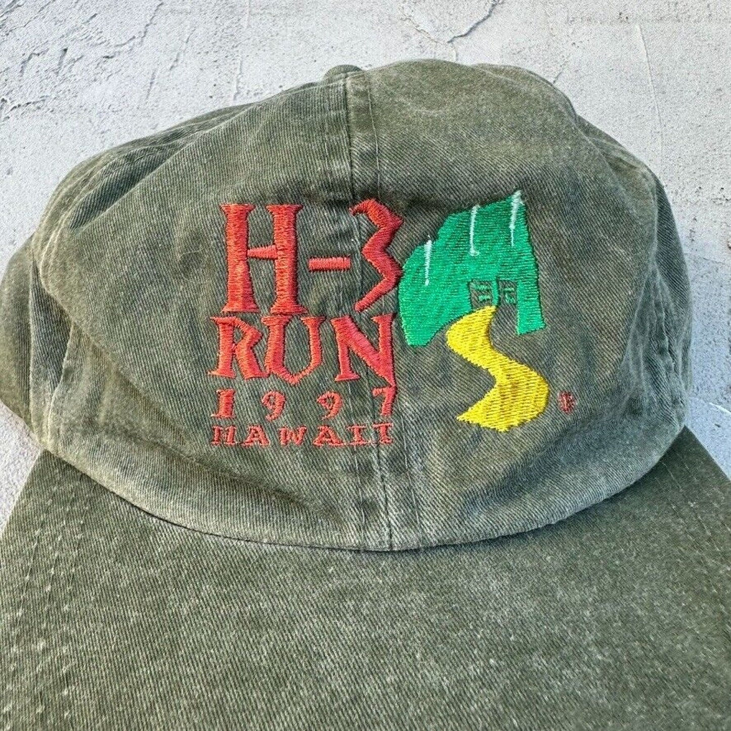 Vintage H-3 Run 1997 Hawaii Green Strapback Hat RARE