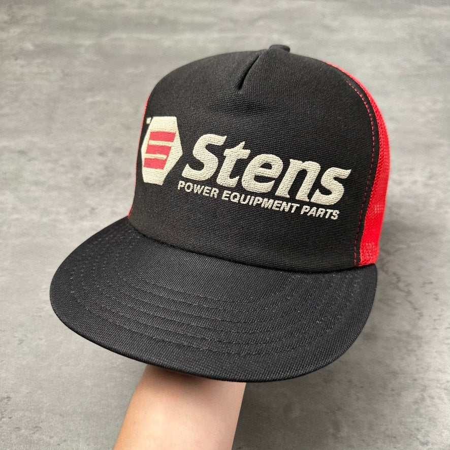 Vintage Stens Power Equipment Parts Red Black Trucker Hat