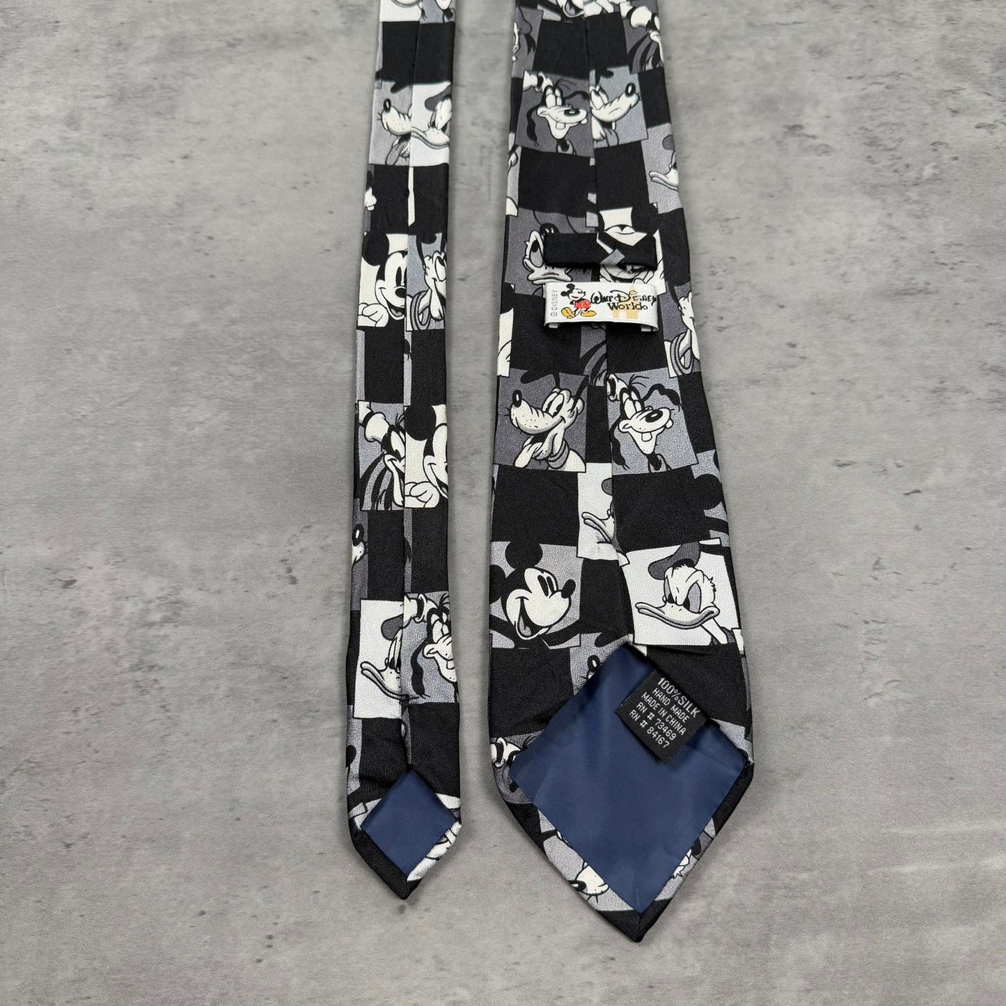 Vintage Walt Disney World Silk Monochrome Mickey Goofy Donald Tie