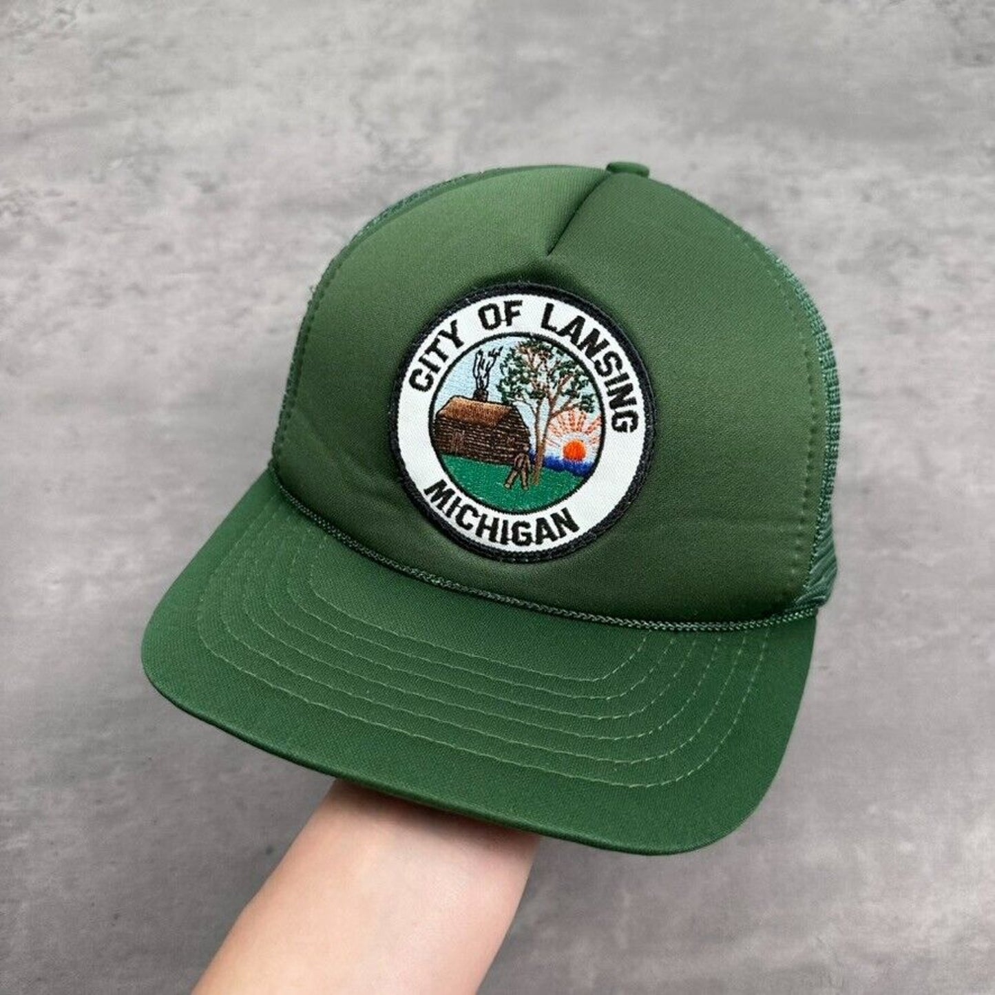 Vintage City of Lansing Michigan Green Trucker Hat