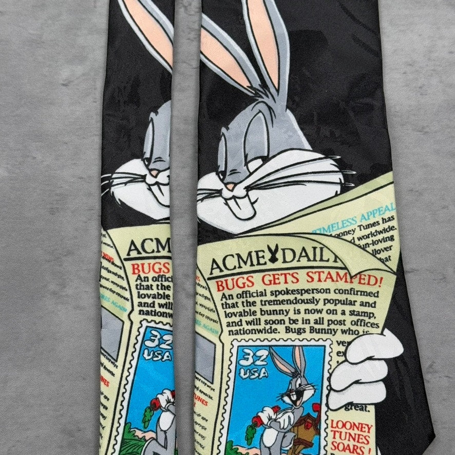 Vintage NWT Looney Tunes Stamp Collection USPS Bugs News 1997 Tie