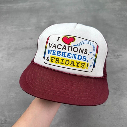 Vintage I Love Vacations Weekends & Fridays Funny Novelty Hat