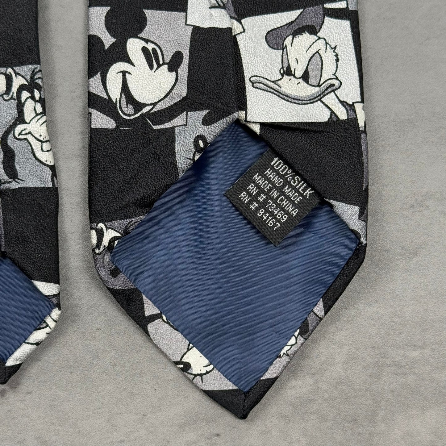 Vintage Walt Disney World Silk Monochrome Mickey Goofy Donald Tie