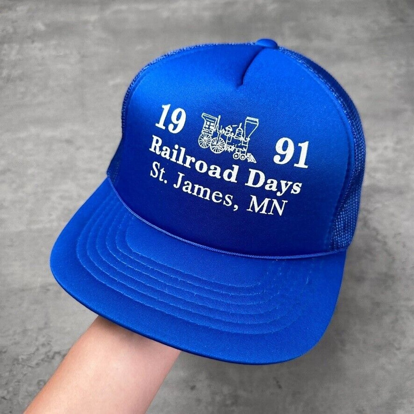 Vintage Railroad Days St. James Minnesota 1991 Blue Trucker Hat