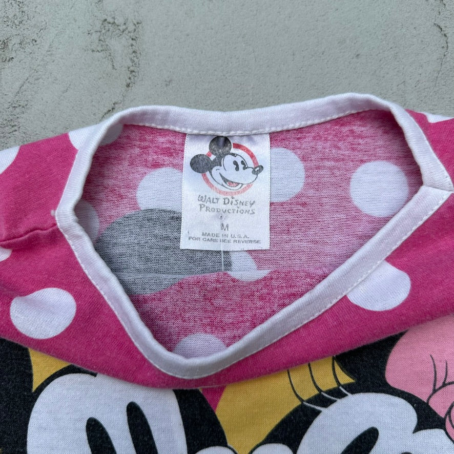 Vintage Disney Mickey and Minnie Mouse The End Polka Dot Pink Shirt