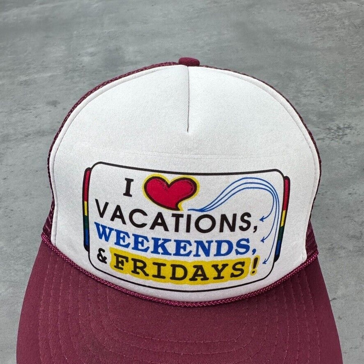 Vintage I Love Vacations Weekends & Fridays Funny Novelty Hat