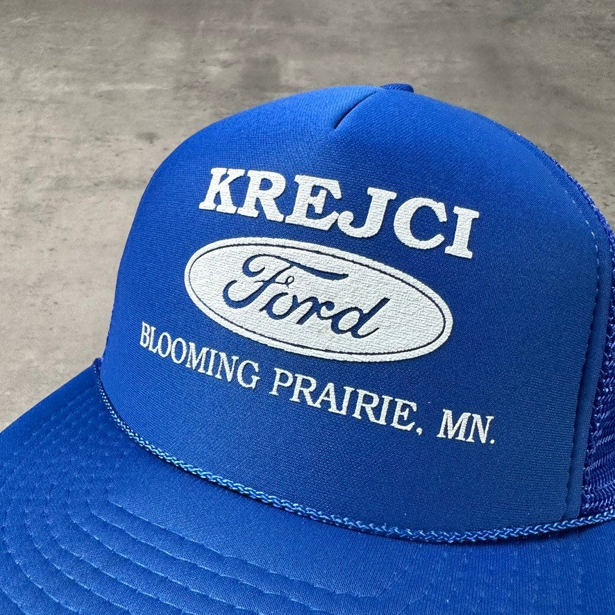 Vintage Ford Krejci Blooming Prairie Minnesota Blue Trucker Hat