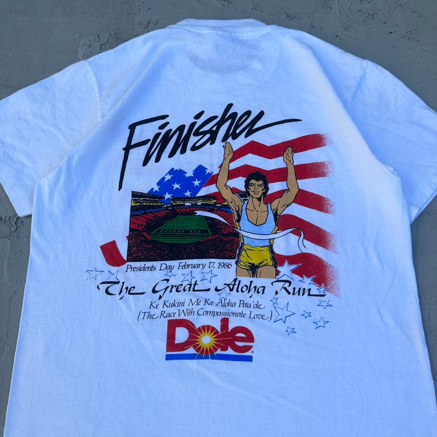 Vintage Great Aloha Run Hawaii 1986 Dole American Flag T Shirt - S