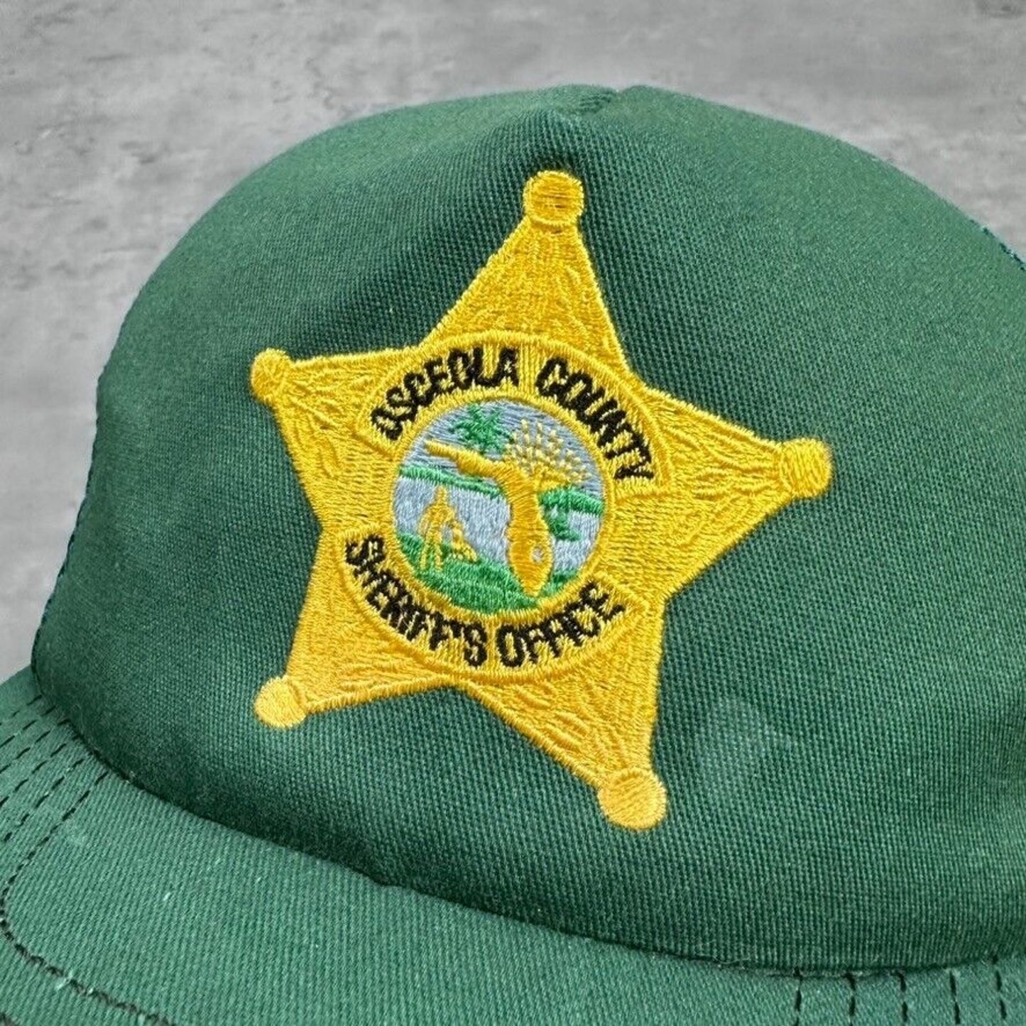 Vintage Osceola County Sherrifs Office Orlando Florida Green Police Hat