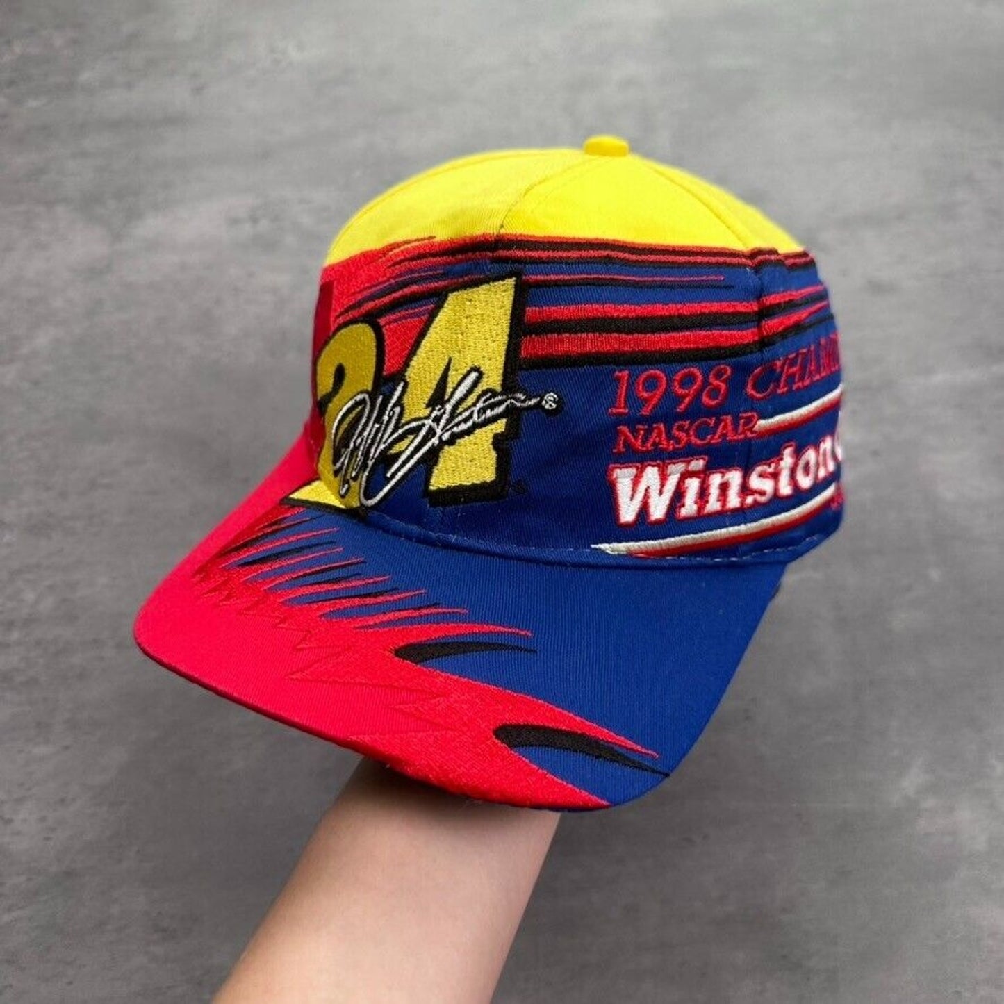 Vintage Jeff Gordon 24 Racing 1998 Champion NASCAR Winston Red Yellow Blue Hat