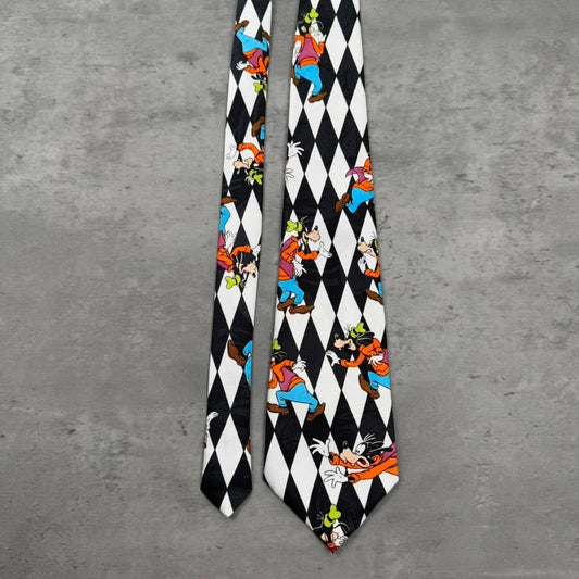 Vintage Disney Goofy Black White Diamond Pattern Tie