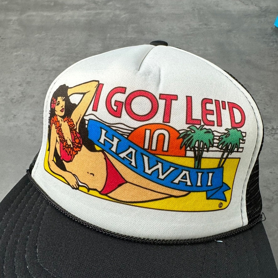 Vintage I Got Lei'd In Hawaii Novelty Funny Tropical Trucker Hat