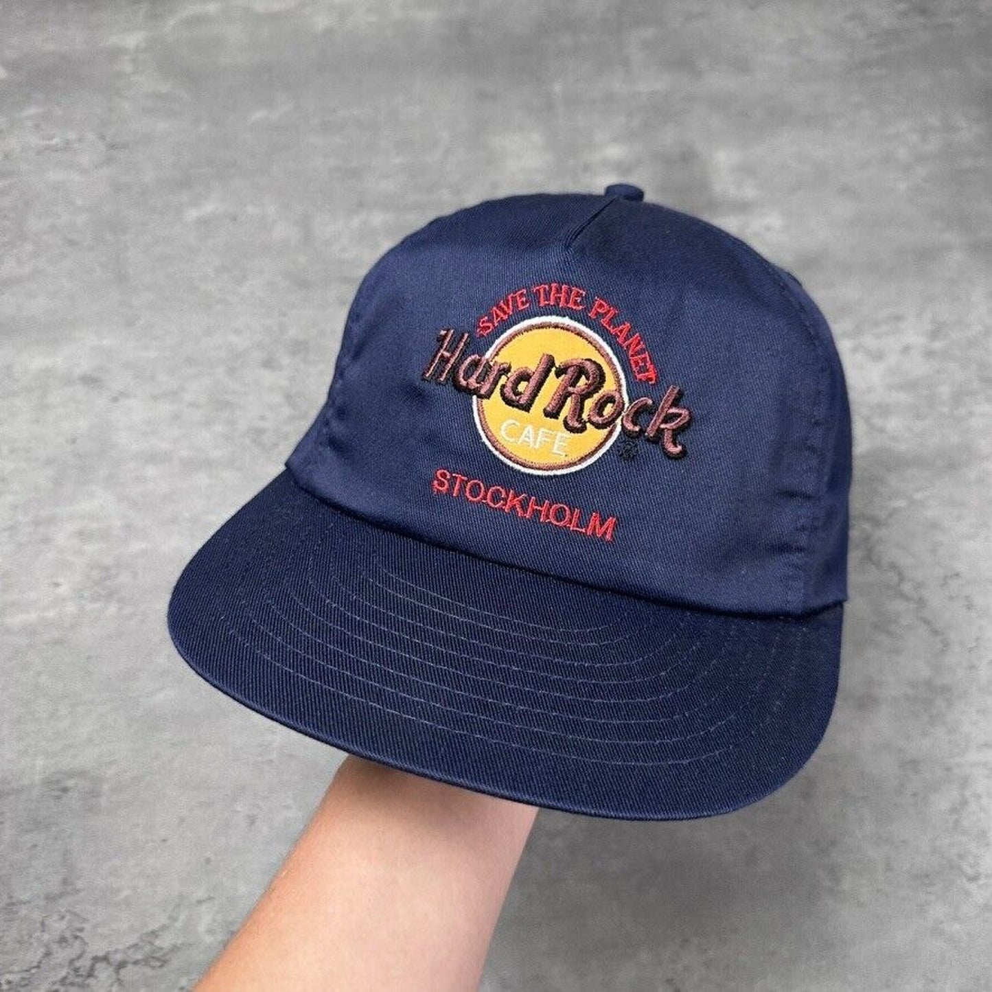 Vintage Deadstock Hard Rock Cafe Stockholm Sweden Navy Hat