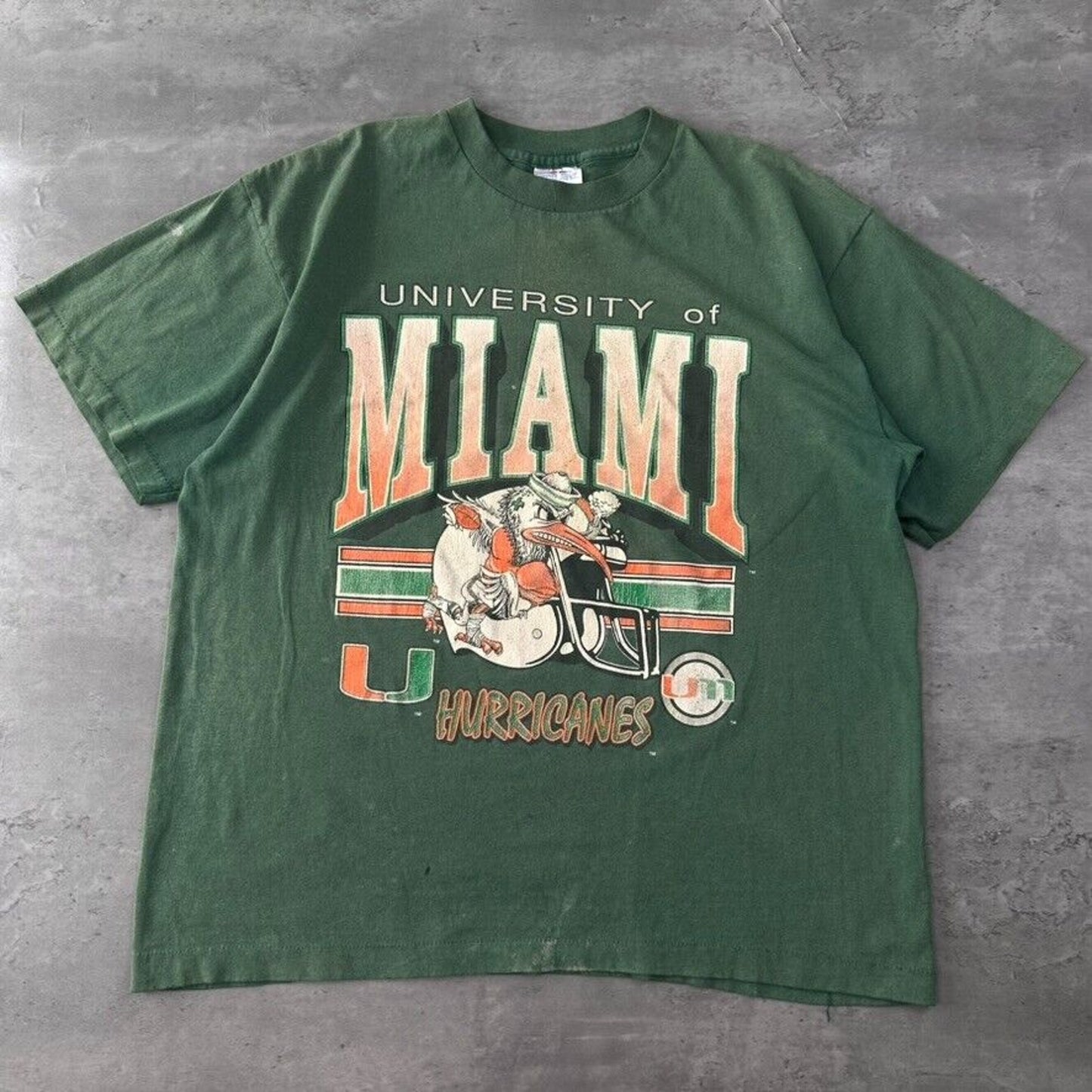 Vintage University of Miami Hurricanes Distressed T Shirt - L