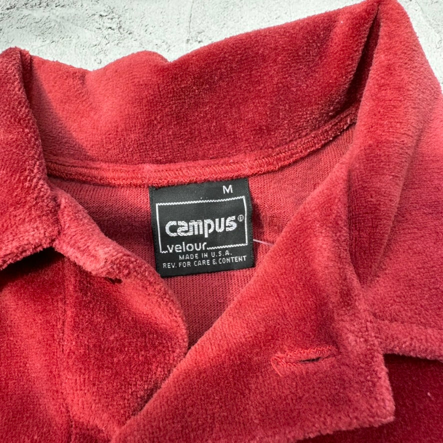 Vintage Campus Velour Polo Long Sleeve Shirt - M