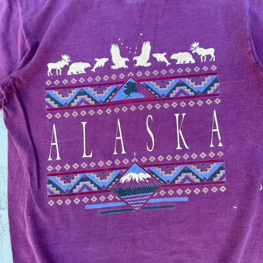 Vintage Alaska Maroon T Shirt Distressed - M