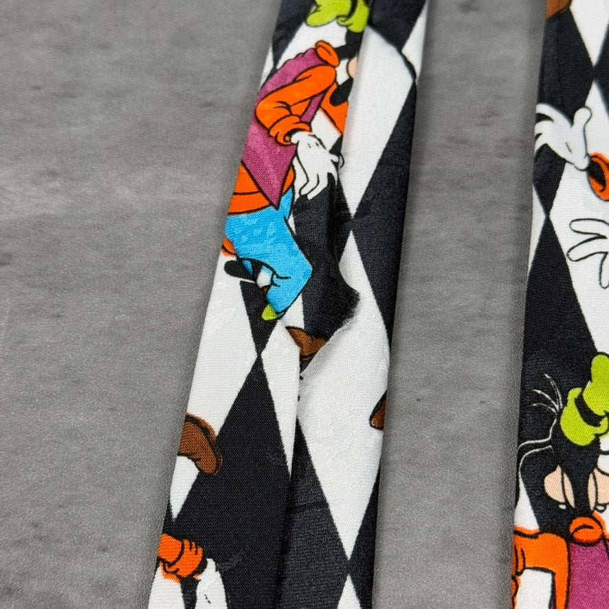 Vintage Disney Goofy Black White Diamond Pattern Tie