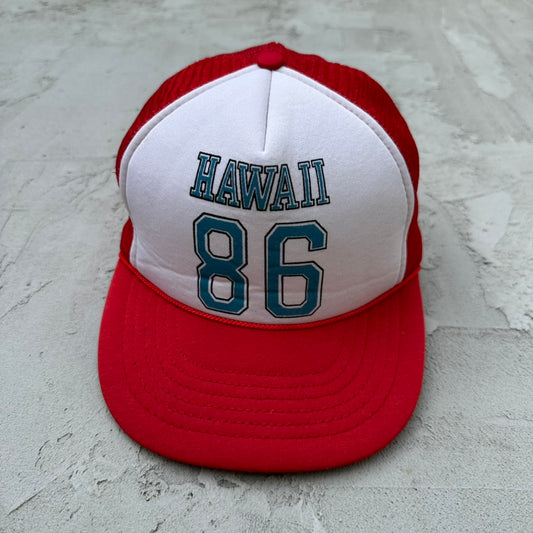 Vintage Hawaii 1986 Red White Trucker Hat