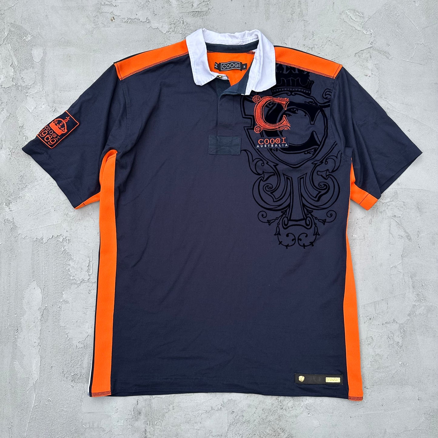 Y2K Coogi Australia Blue Orange Polo Shirt - XL