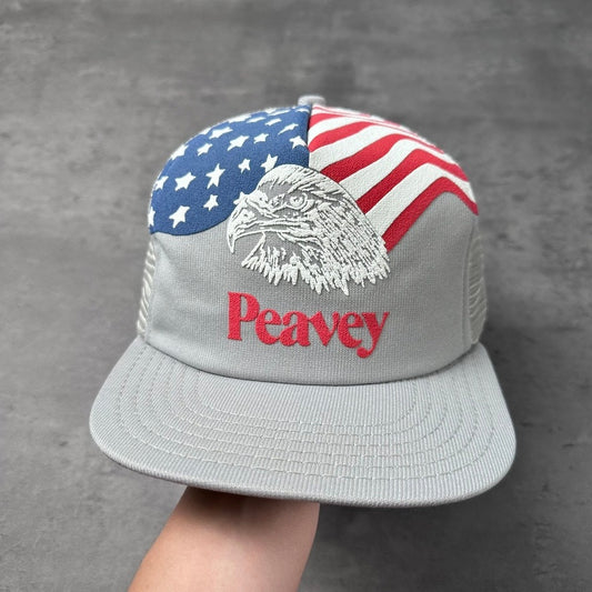 Vintage Peavey Industries Canada American Flag Eagle Gray Trucker Hat