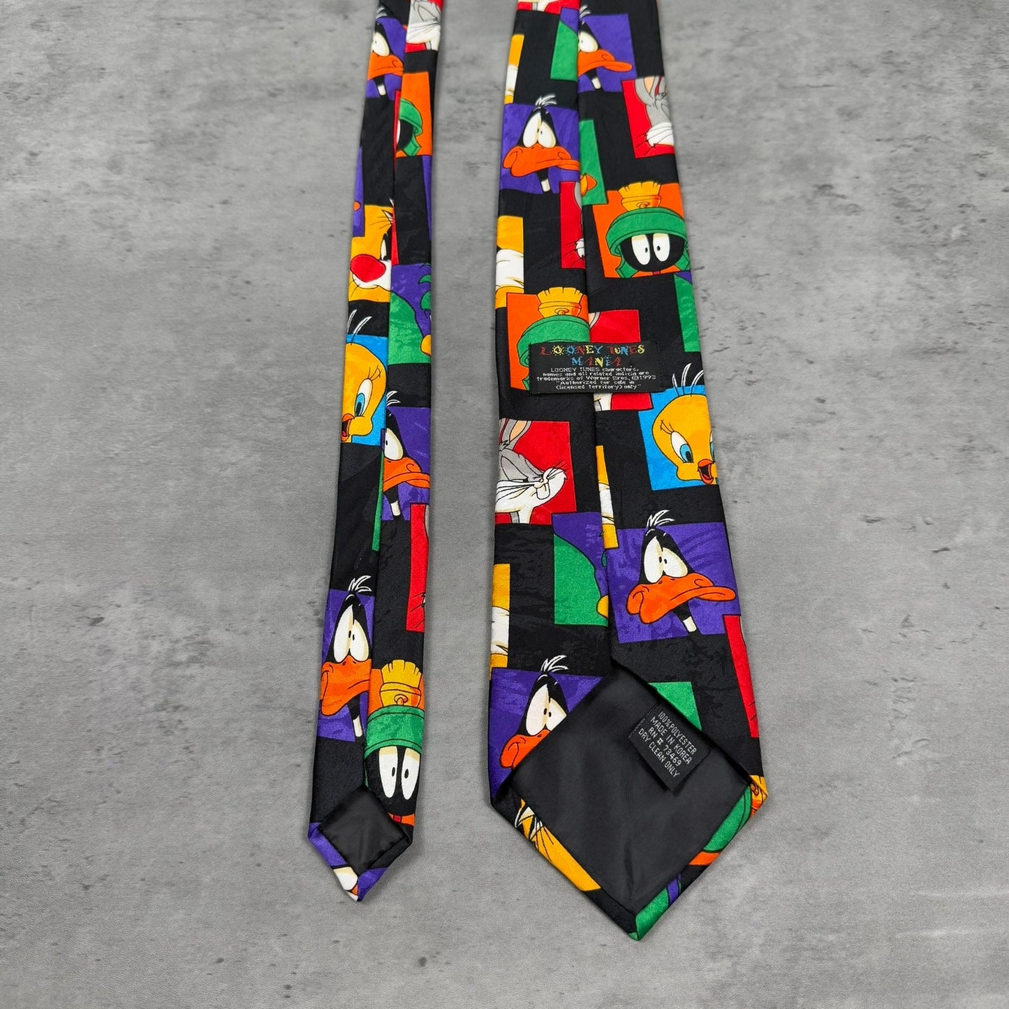 Vintage Looney Tunes Mania 1993 Bright Geometric Character Tie