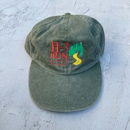 Vintage H-3 Run 1997 Hawaii Green Strapback Hat RARE