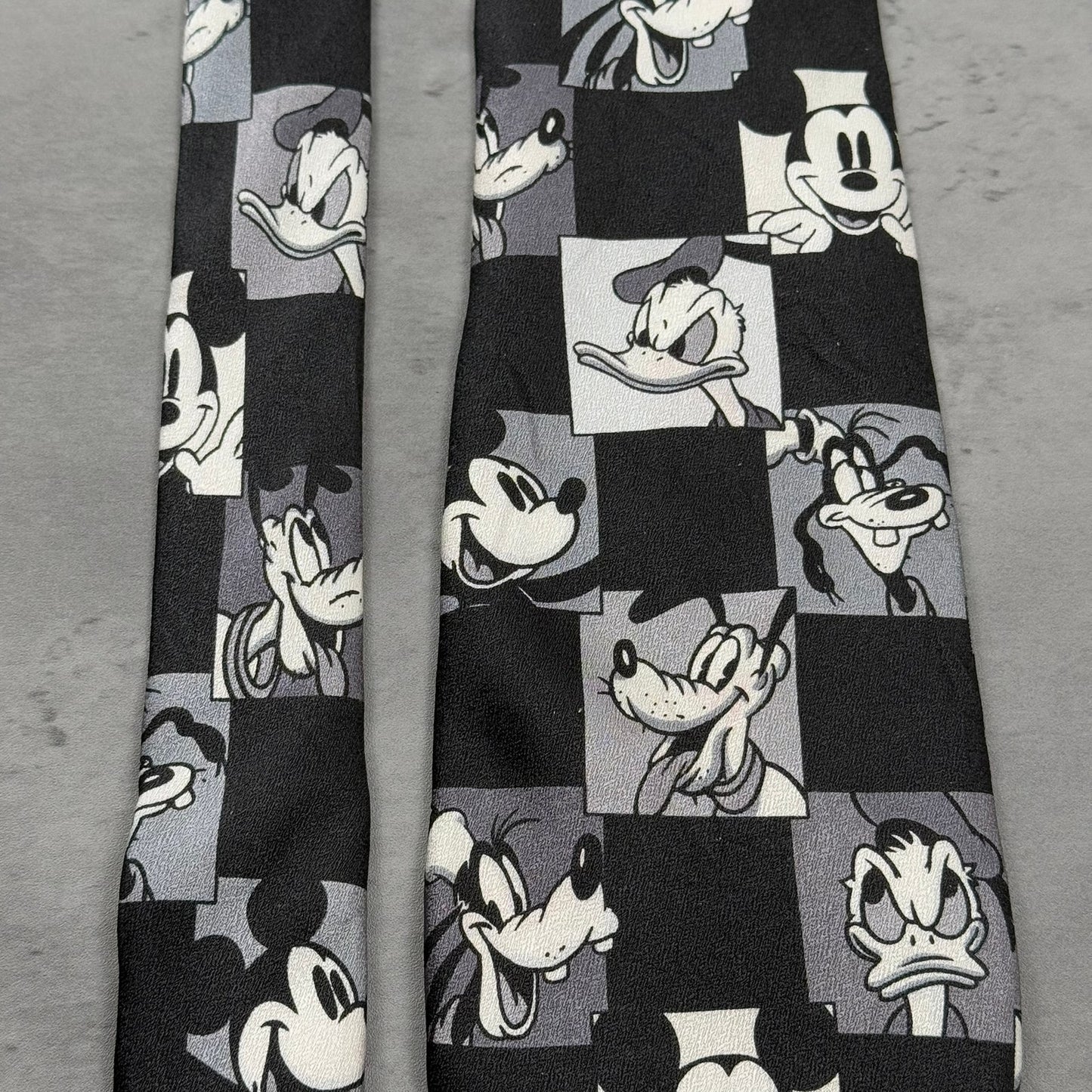 Vintage Walt Disney World Silk Monochrome Mickey Goofy Donald Tie