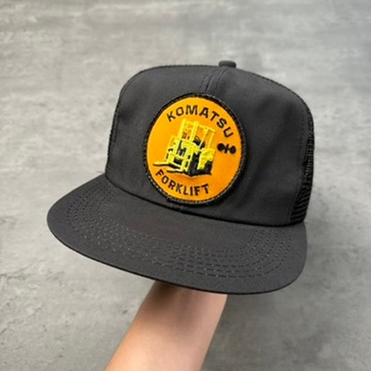 Vintage Komatsu Forklift Black Snapback Hat