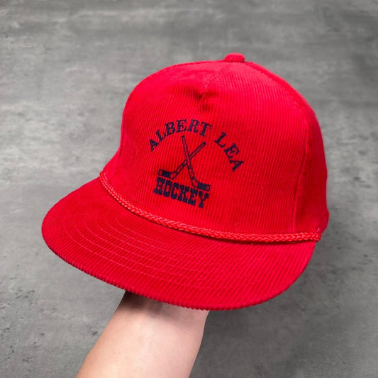 Vintage Albert Lea Minnesota Hockey Red Corduroy Hat