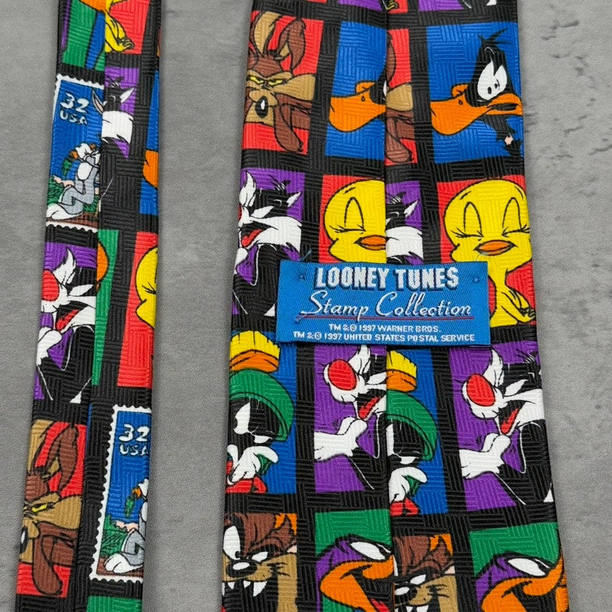 Vintage NWOT Looney Tunes Stamp Collection 1997 Tie Big Blue Stamp USPS