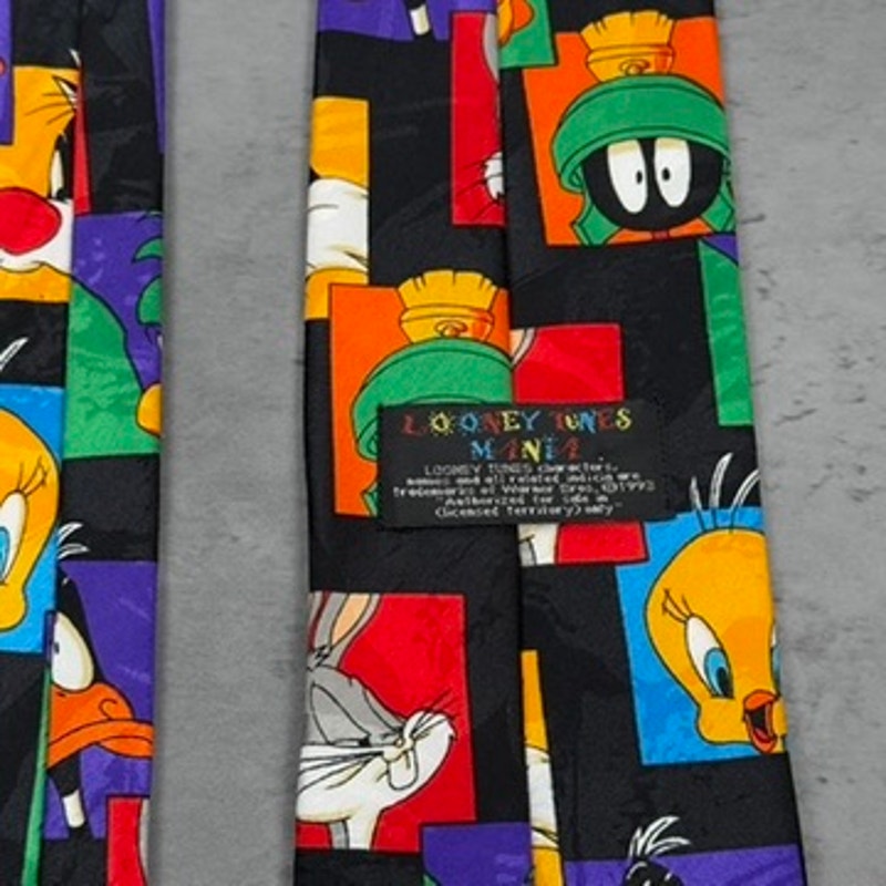 Vintage Looney Tunes Mania 1993 Bright Geometric Character Tie